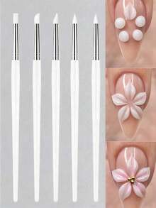 Nail Art Pen With Silicone Brush Head, Suitable For Acrylic Flower Carving, Embossing, Shaping, Hollow Sculpture, Dotting And Other Nail Art Tools - White - View 1