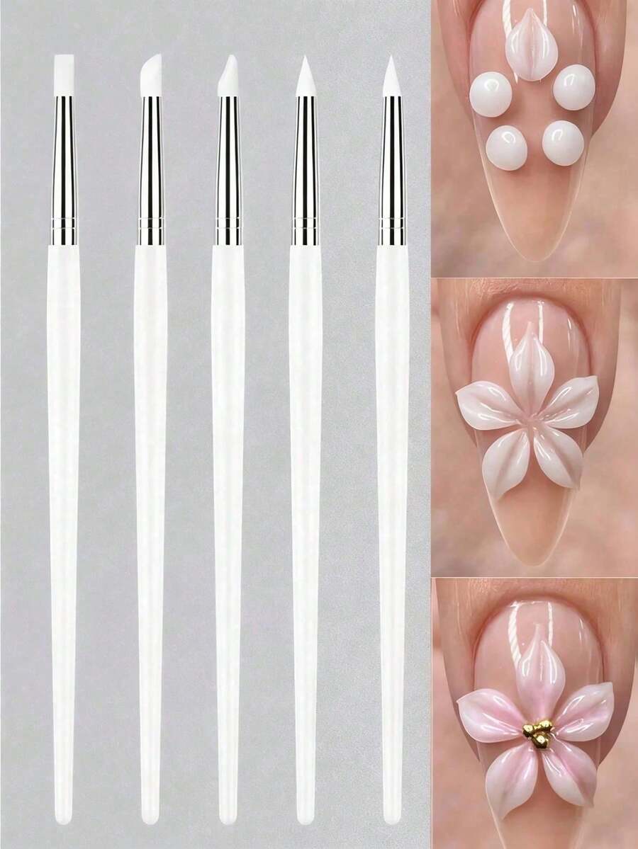 Nail Art Pen With Silicone Brush Head, Suitable For Acrylic Flower Carving, Embossing, Shaping, Hollow Sculpture, Dotting And Other Nail Art Tools - White - View 1