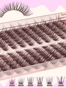 Brown Natural Fluffy Lash Clusters, Anime Lash Clusters, Pointed Lash Extensions, C-Curl Single Lash Extensions, Pointed Single Lash Extensions, 10-16mm Pre-Fanned Lash Clusters, DIY Lash Kit 144pcs - D - View 3