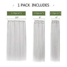DWhite Hair Extension Clip In Hair Extensions For Women Halloween 5 Pieces 22" Synthetic Long Straight Sier Thick Hair Pieces For Women Cheap Grey Sier Full Head - 白色 - 查看 4