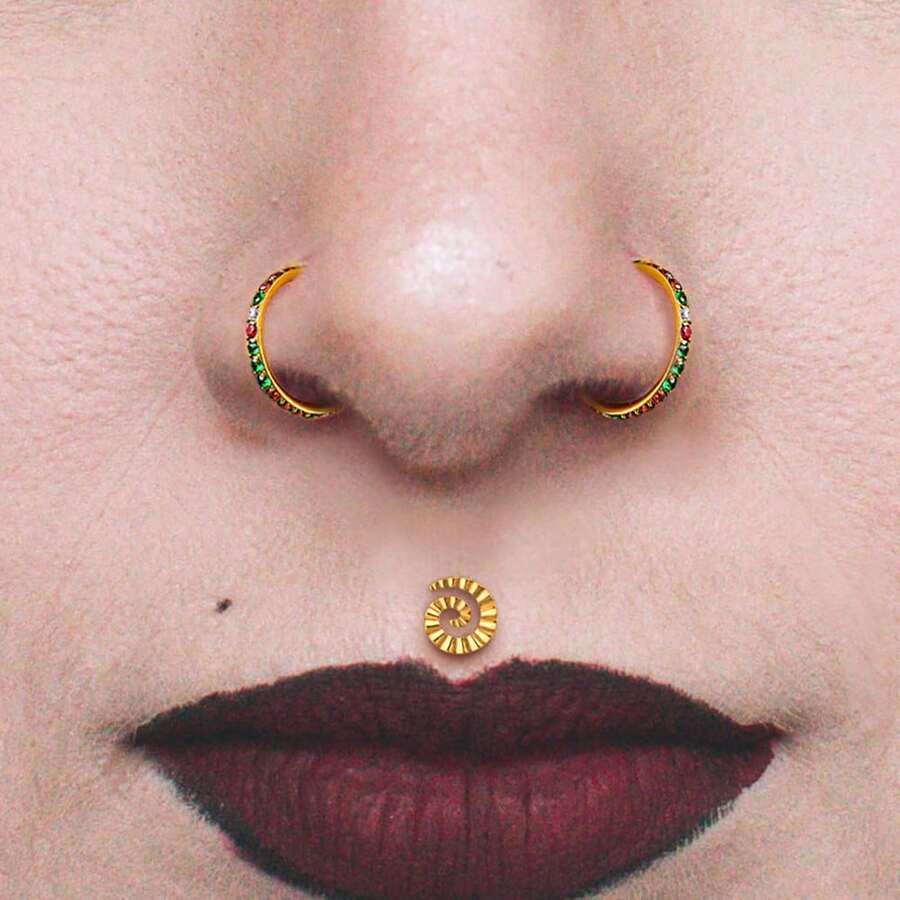 1 chiếc khuyên môi dạng đinh tán phẳng, ren trong, chất liệu titan ASTM F136, không ren, kiểu xoắn ốc, hình rắn biển, xỏ khuyên vành tai. - Không có ren - Xem 1