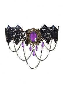 1件装女士复古哥特蕾丝多层链条流苏颈链，项圈项链 - 彩色 - 查看 3