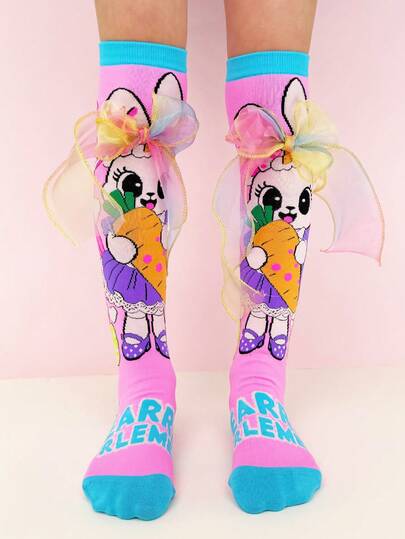 1 Pair Kids Over-The-Knee Socks, Children's Socks, Crazy Socks, Fun Socks, Featuring Cute Rabbit Pattern And 3D Ear Decor. Suitable For All Seasons, Perfect Gift For Crazy Day, Kids Party, Valentine's Day, Easter, Holidays, Outdoor Activities And Daily Wear.