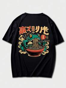 Áo thun nam ngắn tay cổ tròn in họa tiết Ukiyo-E phong cách đường phố Nhật Bản, màu đen. - màu đen - Xem 5