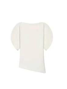 女士不对称下摆花瓣袖圆领黑色上衣，新款时尚优雅女士白色夏季上衣 - 白色 - 查看 11