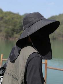 Outdoor UV Protection Wide Brim Sun Hat, Unisex Summer Fishing Cap, Hiking Cycling Cap With Neck Cover - A - View 6