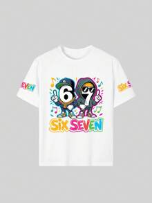 Áo thun ngắn tay cổ tròn in họa tiết phong cách thường ngày cho bé trai tuổi teen, áo mùa hè. - trắng - Xem 3