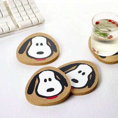 SNOOPY 1个可爱狗狗头软木杯垫，配有吸水杯垫，卡通狗狗造型桌面保护垫，家居办公装饰。