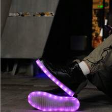 Light Up Shoes For Women Men,Unisex LED High Top Halloween Sneakers USB Rechargeable Glowing Luminous Party Dancing Flashing Shoes For Teens - 黑色 - 查看 3