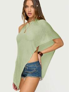 Women Sheer Mesh Poncho Top Crochet Knit Lightweight See Through Shawl Wrap Summer Oversized Loose Shrug Beachwear Swimsuit Bikini Cover Ups - 薄荷綠 - 查看 6