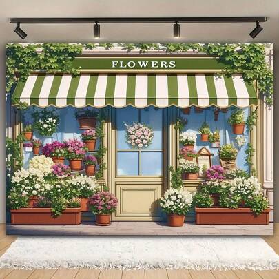2D Flat Banner Spring Charm Flower Shop Background Wall Banners, Home, Garden, Wedding Studio & Outdoor Celebration Multifunctional Decoration, Energetic Spring Theme Party Decoration.