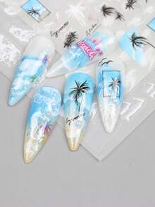 2pcs/Set Summer Island Palm Tree, Starfish, Seagull Nail Stickers, DIY Nail Art Decor Sliders, Nail Art Accessories & Tools, Beautiful Gift For Girls - 彩色 - 查看 6