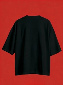 Camiseta de manga corta de cuello redondo con estampado gráfico de lágrima roja suelta de moda callejera casual de verano para hombres FRACTYR - Negro - Ver 5