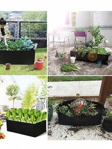 2件/1件方形布製加高植栽盆含把手，適用室內外園藝，可種植花卉、蔬菜、馬鈴薯及各種植物，耐用布製長方形種植容器，適合居家園藝 - 綠色 - 查看 7