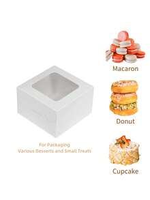 10pcs/20pcs 4*4*2.5 Inch High Quality Cake Boxes, Made Of White Cardboard And Kraft Paper With Square Window, Ideal For Mini Cake Packaging And Picnic Carrying - View 3