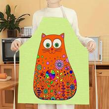 1pc Floral & Cat Pattern Apron, Creative Funny Fashionable Printed Apron, Home Cleaning Apron, Easy Clean Kitchen Cooking Apron, Creative Home Apron - Multicolor - View 5