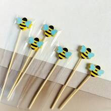 50/100支装黄绿鸡尾酒签，可爱别致设计，竹木材质，适合家庭聚会、圣诞派对、生日庆典和烧烤水果拼盘。 - 彩色 - 查看 1