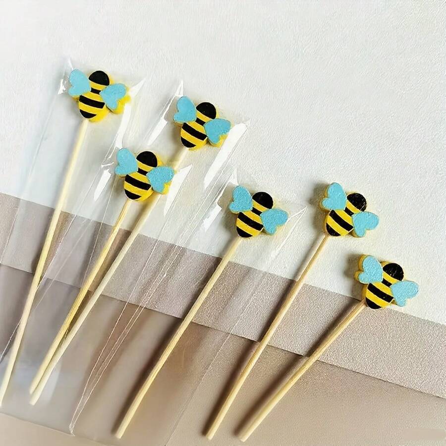 50/100支装黄绿鸡尾酒签，可爱别致设计，竹木材质，适合家庭聚会、圣诞派对、生日庆典和烧烤水果拼盘。 - 彩色 - 查看 1