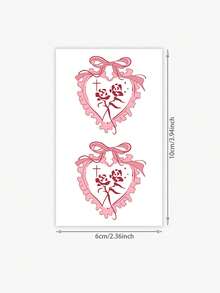 1张Y2K时尚甜美少女蕾丝爱心纹身贴纸，蝴蝶玫瑰图案，防水持久简约贴纸 - 彩色 - 查看 2