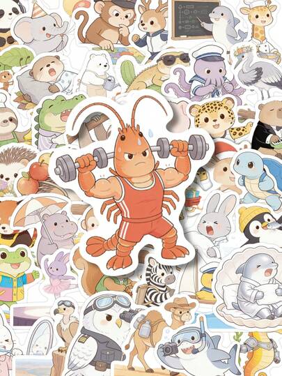 56 piezas Pegatinas de animales de aventura, estilo dibujado a mano, calcomanías de vinilo resistente al agua con diseños de escenas al aire libre para portátil, botella de agua, diario y scrapbooking, decoración inspirada en el espíritu aventurero para manualidades DIY y amantes de la naturaleza