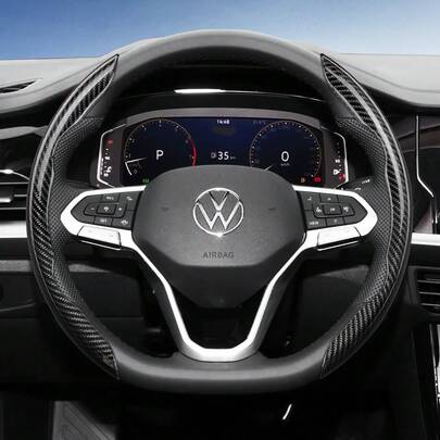 Hocasen For Segmented Carbon Fiber Steering Wheel Cover Sporty Style Non-Slip Comfortable Grip 2 Pieces/3 Pieces Set Options Quick-Install Design All-Season Compatibility For Tiguan/Golf/Polo/Passat/Jetta/ID.3/ID.4/Atlas/Teramont/Taos/T-Cross/Taigo/Touran/Multivan/Caddy/Amarok/Crafter/Transporter/Gol/Virtus/Voyage/Nivus/Touareg/ID.5/ID.7/ID. Buzz Black Blue Silver Red White