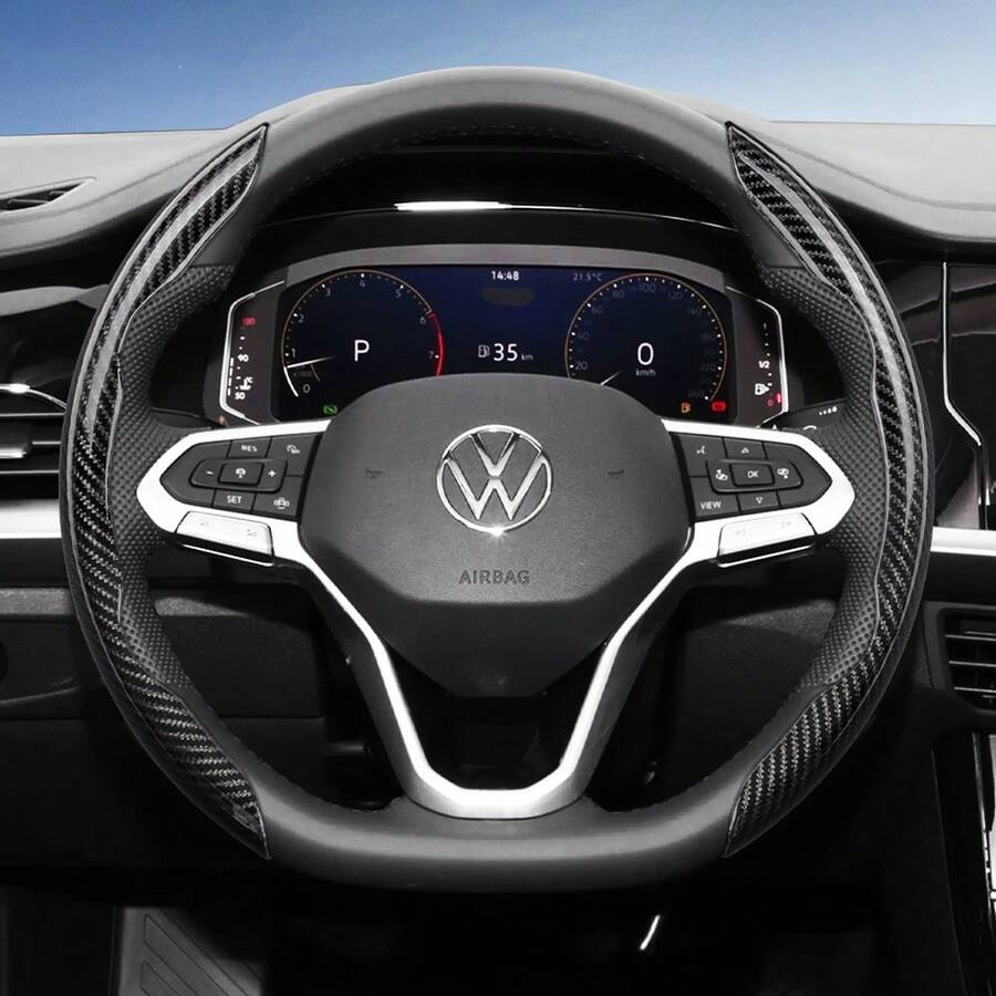 Hocasen For Segmented Carbon Fiber Steering Wheel Cover Sporty Style Non-Slip Comfortable Grip 2 Pieces/3 Pieces Set Options Quick-Install Design All-Season Compatibility For Tiguan/Golf/Polo/Passat/Jetta/ID.3/ID.4/Atlas/Teramont/Taos/T-Cross/Taigo/Touran/Multivan/Caddy/Amarok/Crafter/Transporter/Gol/Virtus/Voyage/Nivus/Touareg/ID.5/ID.7/ID. Buzz Black Blue Silver Red White