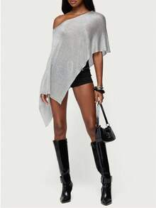 Women Sheer Mesh Poncho Top Crochet Knit Lightweight See Through Shawl Wrap Summer Oversized Loose Shrug Beachwear Swimsuit Bikini Cover Ups - 銀色 - 查看 6