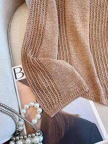 轻盈镂空长袖雪纺罩衫，时尚优雅薄款休闲宽松针织罩衫，女士夏季 - 棕色 - 查看 10