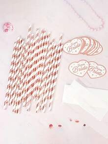10/20pcs Rose Gold Chicken Party Straws - Elegant Paper Drink Straws With "Bride" Text, Suitable For Wedding Parties, Bridal Showers And Wedding Celebrations - Multicolor - View 6