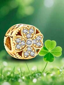 1 hạt hình cỏ bốn lá đính kim cương giả bằng bạc Sterling 925, thích hợp làm vòng tay/lắc tay cho nữ, trang trí hàng ngày. - Cỏ bốn lá kim cương đầy đủ - Xem 7