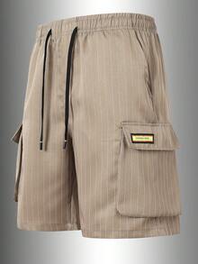 Men's Khaki Striped Cargo Shorts - Lightweight Breathable Fabric With Multi-Purpose Pockets And Drawstring Waist - Khaki - View 1