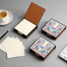 1pc DIY Diamond Art Butterfly Pattern, Asymmetrical Crystal Embedded Painting On Black Faux Leather Self-Adhesive Memo Pad Box With 160 Sheets, Ideal For Home, Office And School Supplies, Craft, Cute Stationery, Holiday Gift - View 6
