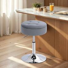 Bar Stool, Bistro Stool With Storage, Swivel Bar Chair, Height-Adjustable Kitchen Stool With Velvet Upholstery, 39 X 39 X 65 Cm, Grey - Black - View 7