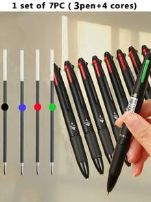 Bộ 7 bút bi (3 bút bấm + 4 ruột bút) - 4 màu - Viết trơn tru, lý tưởng cho văn phòng phẩm và viết chính xác, đồ dùng văn phòng thiết yếu | Bộ bút bi | Bút viết trơn tru - nhiều màu - Xem 17