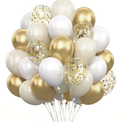 White And Gold Balloons - Gold And White Balloons, Beige Latex Balloons With Colorful Confetti Balloons, Suitable For Boho Wedding Engagement Party Decor, EID Mubarak Decor, Birthday Party Anniversary