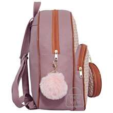 Women's Backpack, Reinforced Small Backpack With Beautiful Exclusive Coin Purse + Pompom Keychain - Rusty Rose - View 2