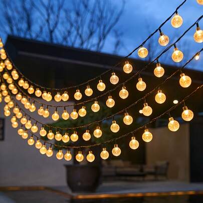 Outdoor Solar String Lights, Camping Tent Decor Atmosphere Spherical Star Lights, Yard Garden Colorful Night Lights