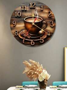 1 buah Jam Dinding Datar 10"/12" Tanpa Fungsi - Dekorasi Dinding Cangkir Kopi Vintage, Jam 2D Tanpa Fungsi | Desain Kopi Klasik | Angka Hitam yang Mudah Dibaca - 1PC - View 5