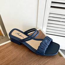 Sandalias de tacón alto para mujeres Sandalias de dos vías de nuevo estilo para mujer.Social. Playa. Tacón grueso. Sandalias planas con tiras. Antideslizantes. Tacón medio. Para llevar al aire libre. Aumentan la altura. Estilo versátil. - Azul - Ver 6