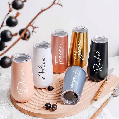 Pahare de șampanie personalizate de 170 ml pentru mirese și domnișoare de onoare, cadou personalizat pentru cererea în căsătorie, pahar izolat cu capac, petrecere pentru domnișoare de onoare, cadou pentru mirese și domnișoare de onoare, multifuncțional, anti-mucegai, decorativ, reutilizabil, elegant, de înaltă calitate, multicolor, la modă, personalizat, unic, cadoul ideal pentru ea, pentru iubit