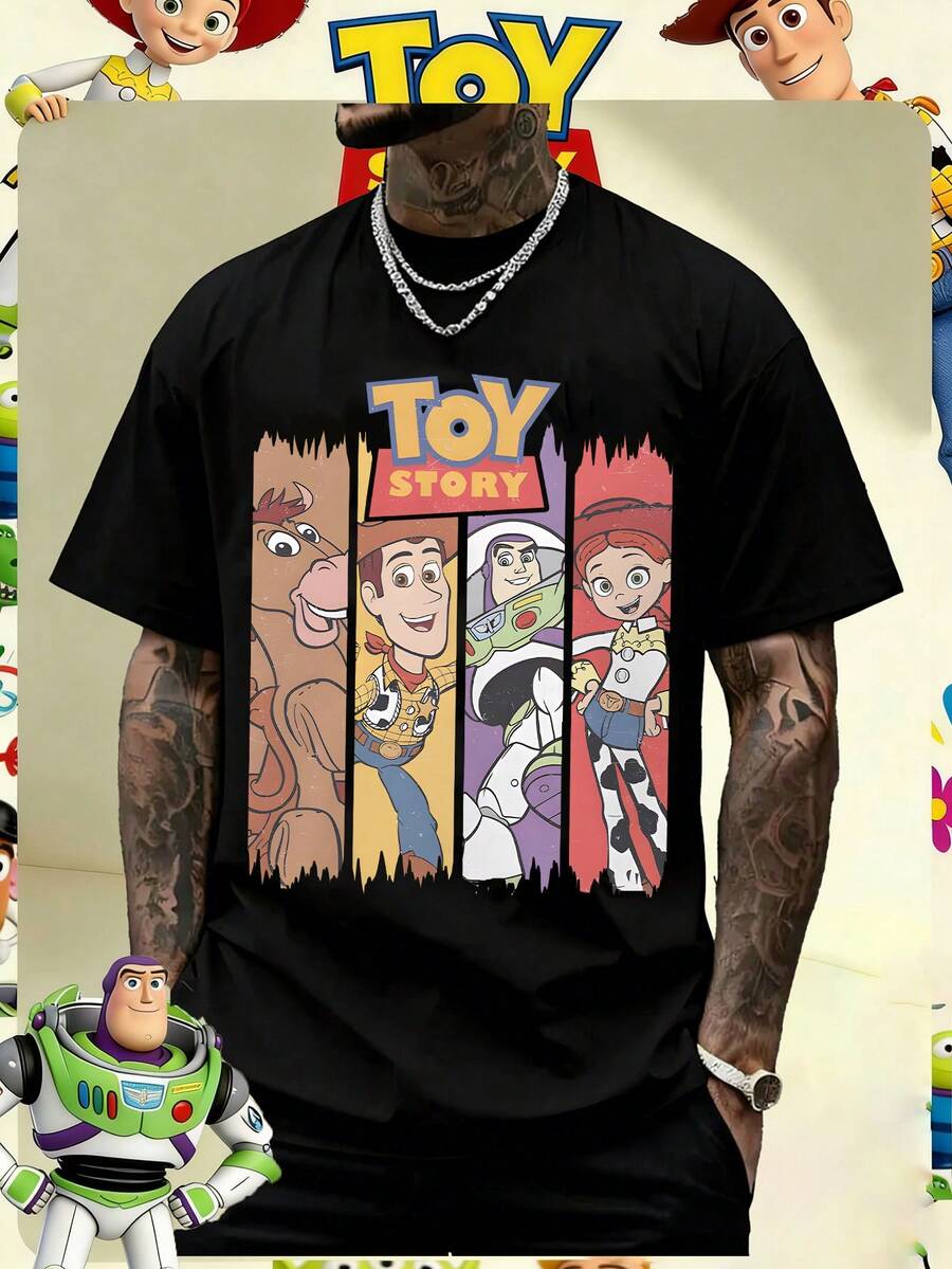 Disney Official Licensed Toy Story 4-Panel Retro Character Print 220g Cotton Crew Neck Unisex Tee - màu đen - Xem 1