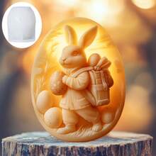 1个兔子邮递员彩蛋蜡烛硅胶模具，兔子邮递员拿着彩蛋浮雕彩蛋蜡烛模具，复活节彩蛋石膏树脂模具，兔子送蛋水泥混凝土模具蜡烛模具复活节礼物 - A-白色 - 查看 4