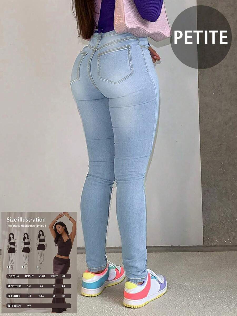 Cross-Border Fashion New Women Denim Skinny Minimalist Versatile Petite Fit Jeans - Light Wash - View 1