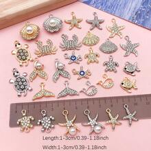 30个混合款式海洋主题水钻吊坠，包括海星、海龟壳等，适用于手链、耳环等工艺品。 - 均碼 - 查看 4