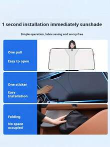 1pc Foldable Car Windshield Sunshade, Titanium Silver Color - Features UV Protection, Heat Resistant And Easy Installation, Maximizing In-Car Comfort - Excellent Choice For Summer Driving! - Multicolor - View 8