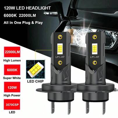 DrViAion 22000LM H7 LED Headlight Bulb Car Headlamp Auto Mini Canbus 2pcs H7 LED Bulb Turbo Light 6000K 12V 120W