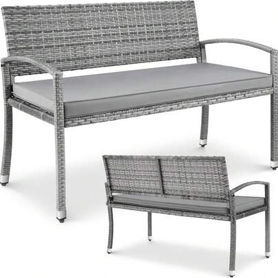 Gartenbank mit Sitzkissen,2 Sitzer Polyrattan Sitzbank,Balkonbank,Gartenmöbel,122x60x90cm,Wetterfest