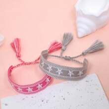 2pcs/Set Embroidered Star Handmade Braided Friendship Bracelet, Adjustable Size Boho Style, Suitable For Party, Holiday, Wedding, Beach, Travel - Star - View 2