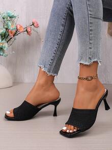 2026 New Pointed Toe Mesh Stiletto High Heels, Non-Fatiguing Outdoor Wear Open Toe Breathable Mule Pumps - Black - View 2
