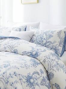 2-Piece Set, Blue Floral Print, Super Soft, Cute Girl Pattern, Fresh And Compact, Suitable For Spring/Summer, Bedding, Pillow Inserts Not Included, Twin/Full/Queen/King - Blue and White - View 5